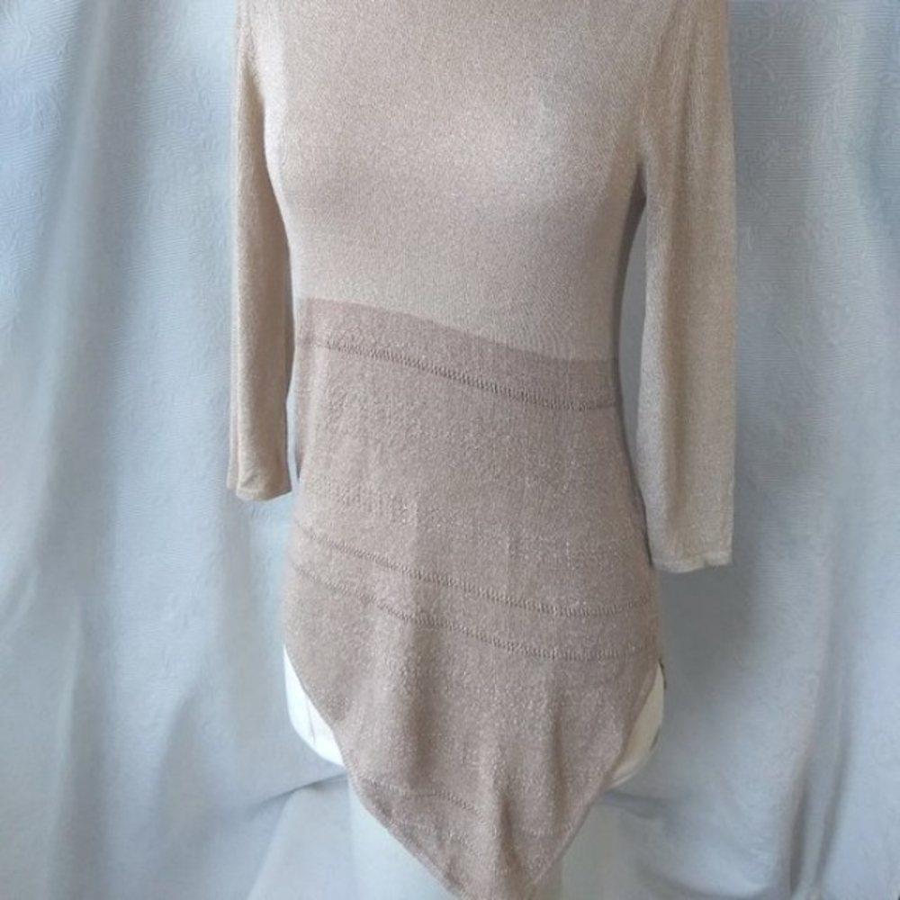 WHBM | Metallic Gold Two Tone Asymmetric Hem Sweater Tunic | XS